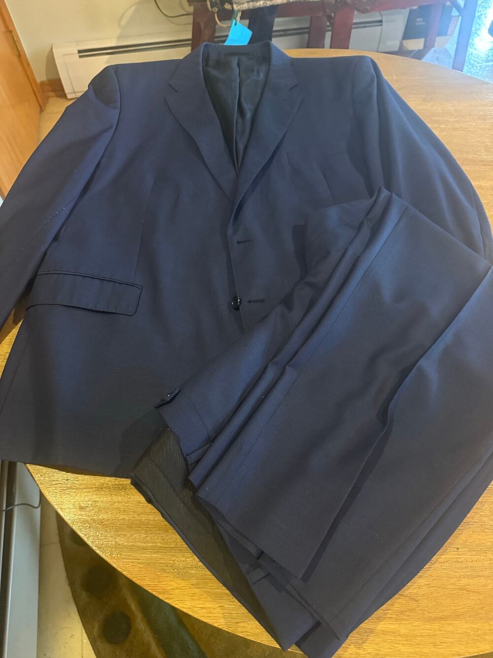 Richard Harris Mens 46R Navy 100% Wool Suit 47x27.5 2 Piece Dress Suit